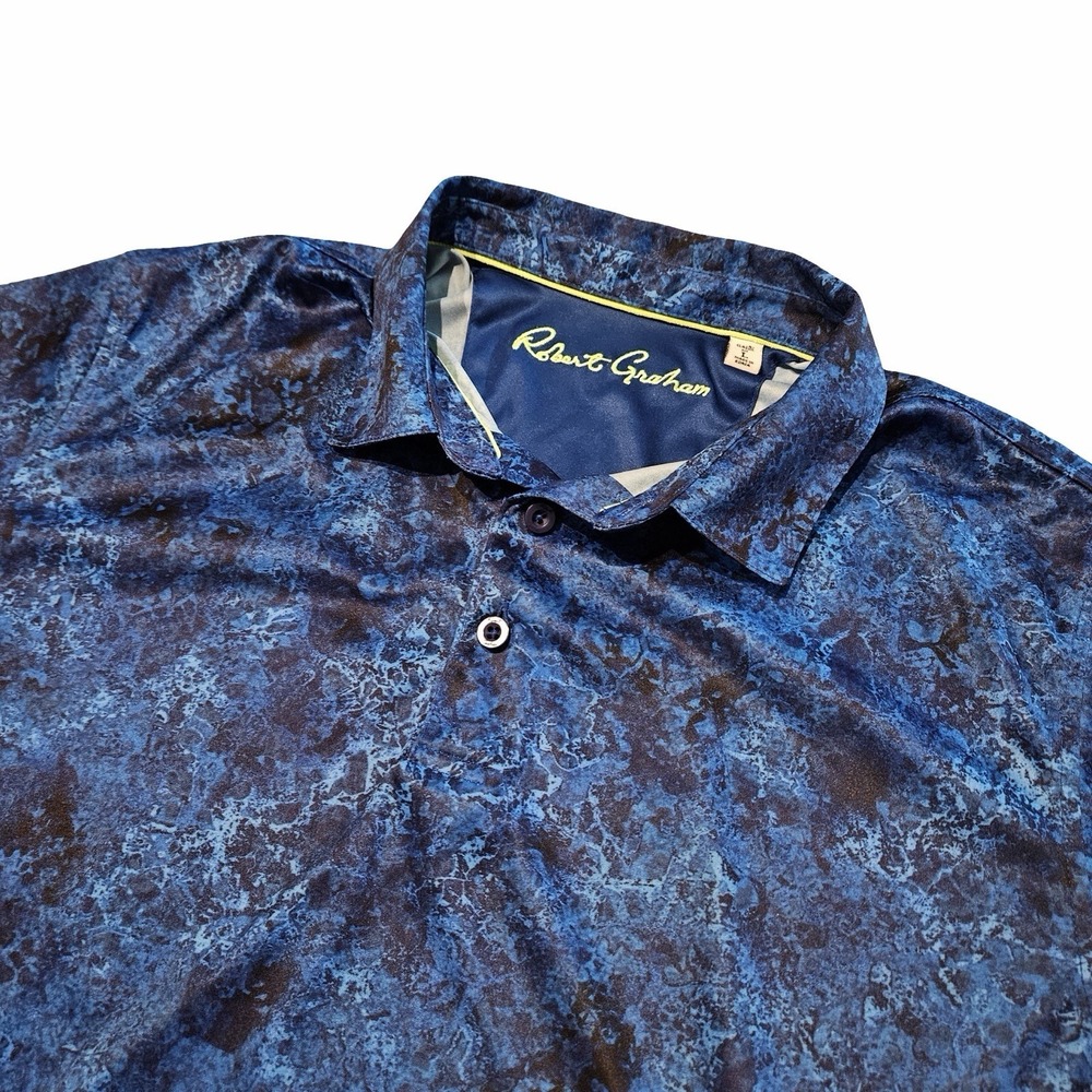 Robert Graham Golf Classic Fit Polo Shirt Mens Large Blue White Abstract Print